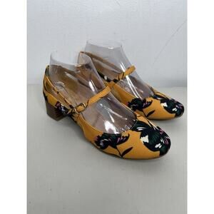 Ruby Shoo Yellow Floral Shoes Ankle Strap Low Heel Women’s Size 6
